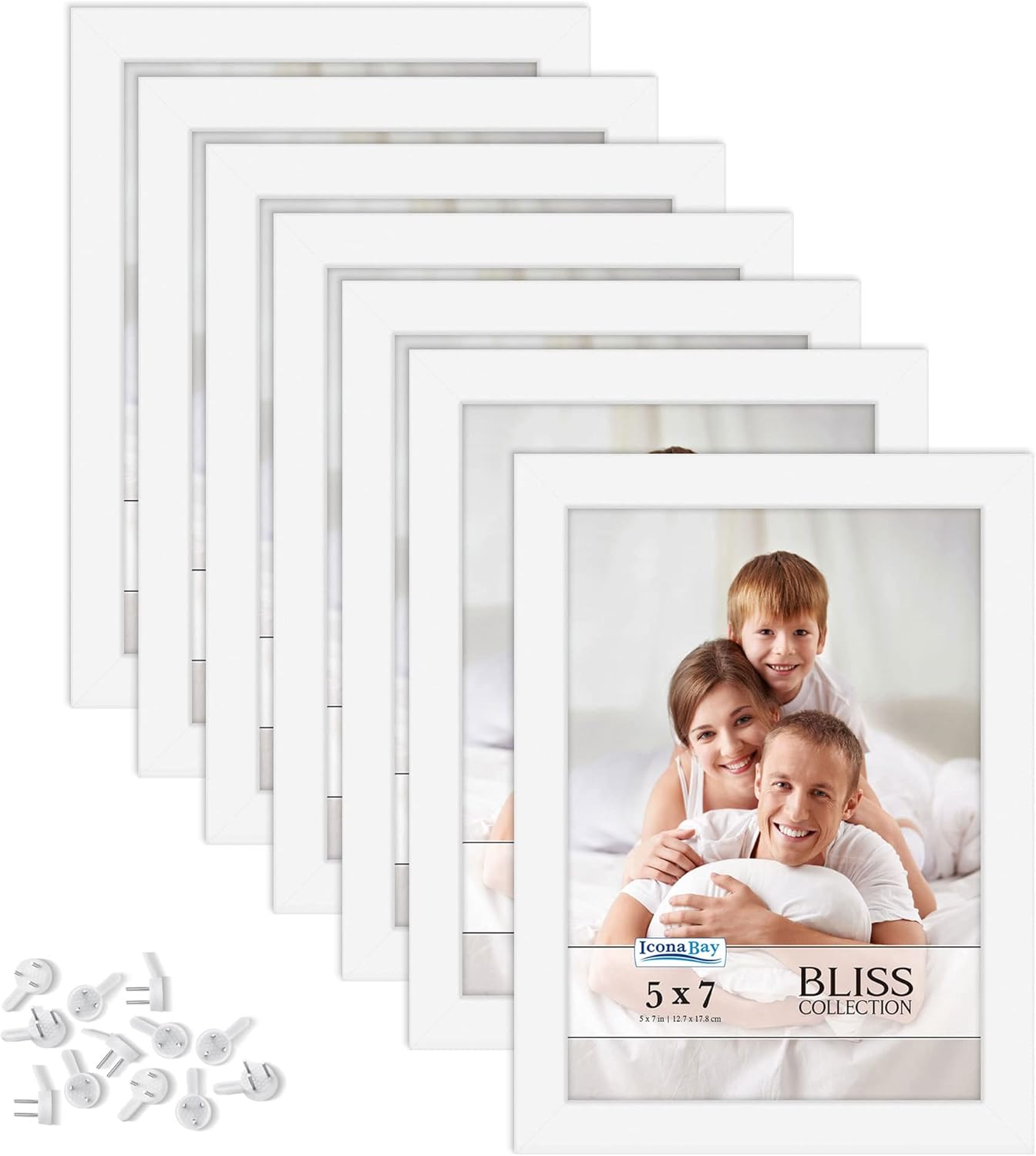 5x7 Picture Frames (White, 12 Pack), Modern Style Wood Composite Frames Table Top or Wall Mount, Bliss Collection