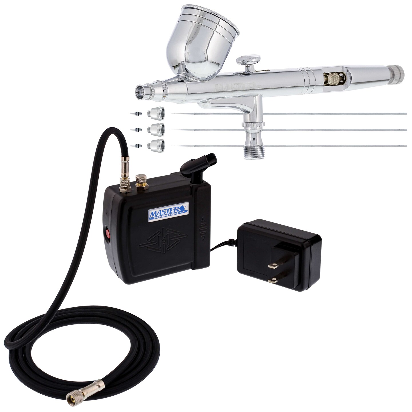 Master Performance G233 Airbrush Kit with Master Black Mini Portable Compressor C16-B &#x26; Air Hose