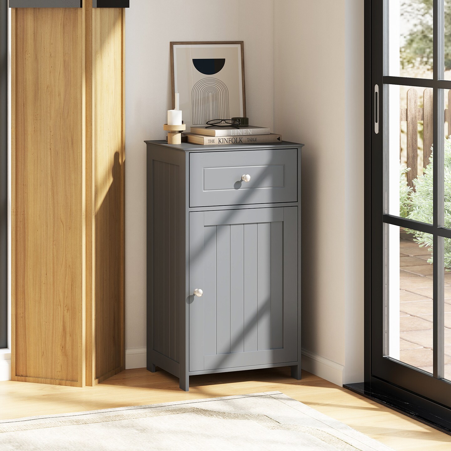 MDF Bathroom Cabinet with Adjustable Shelf, Drawer and Anti-Tipping Feature