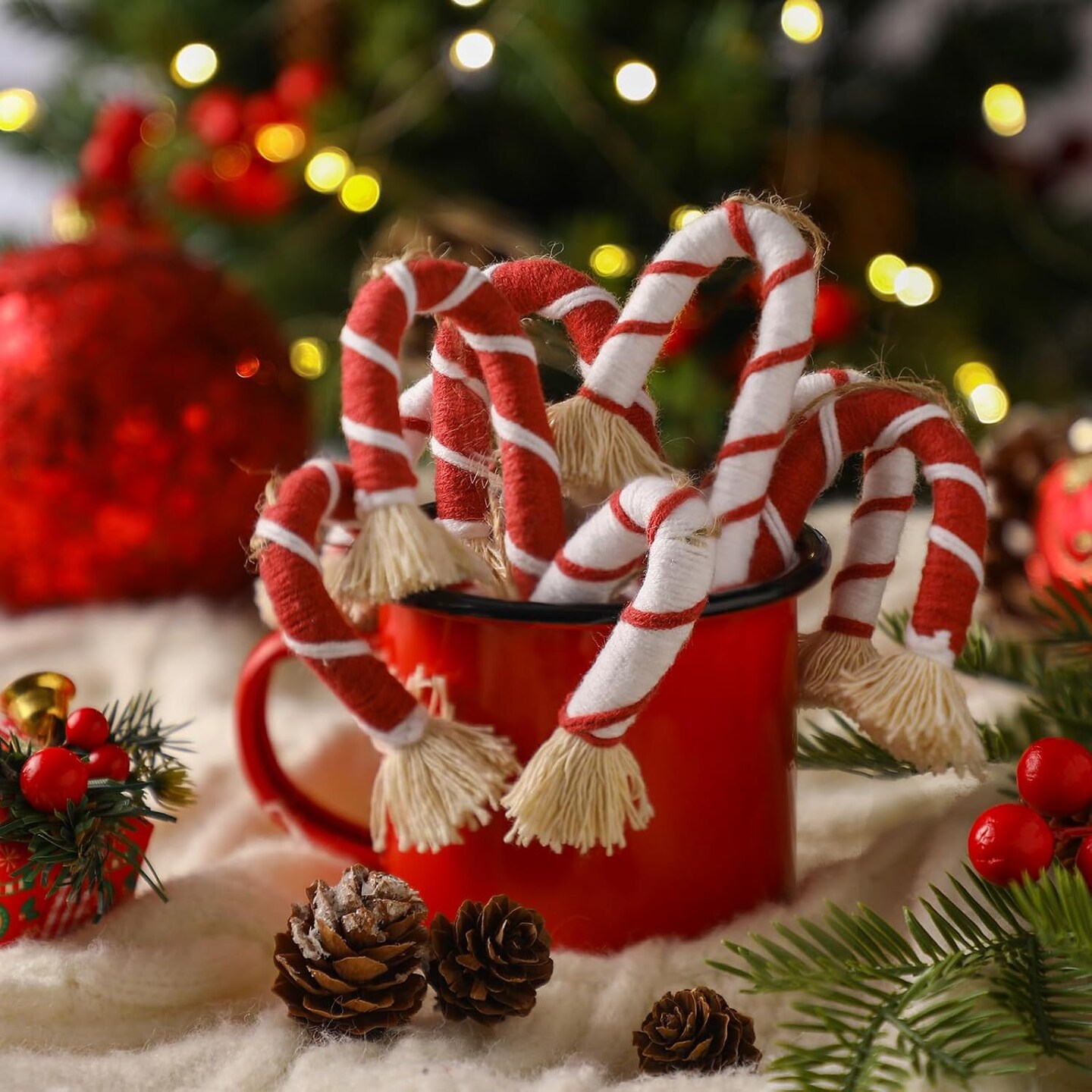 8 Pcs Christmas Macrame Candy Cane Ornaments (5 Inch)
