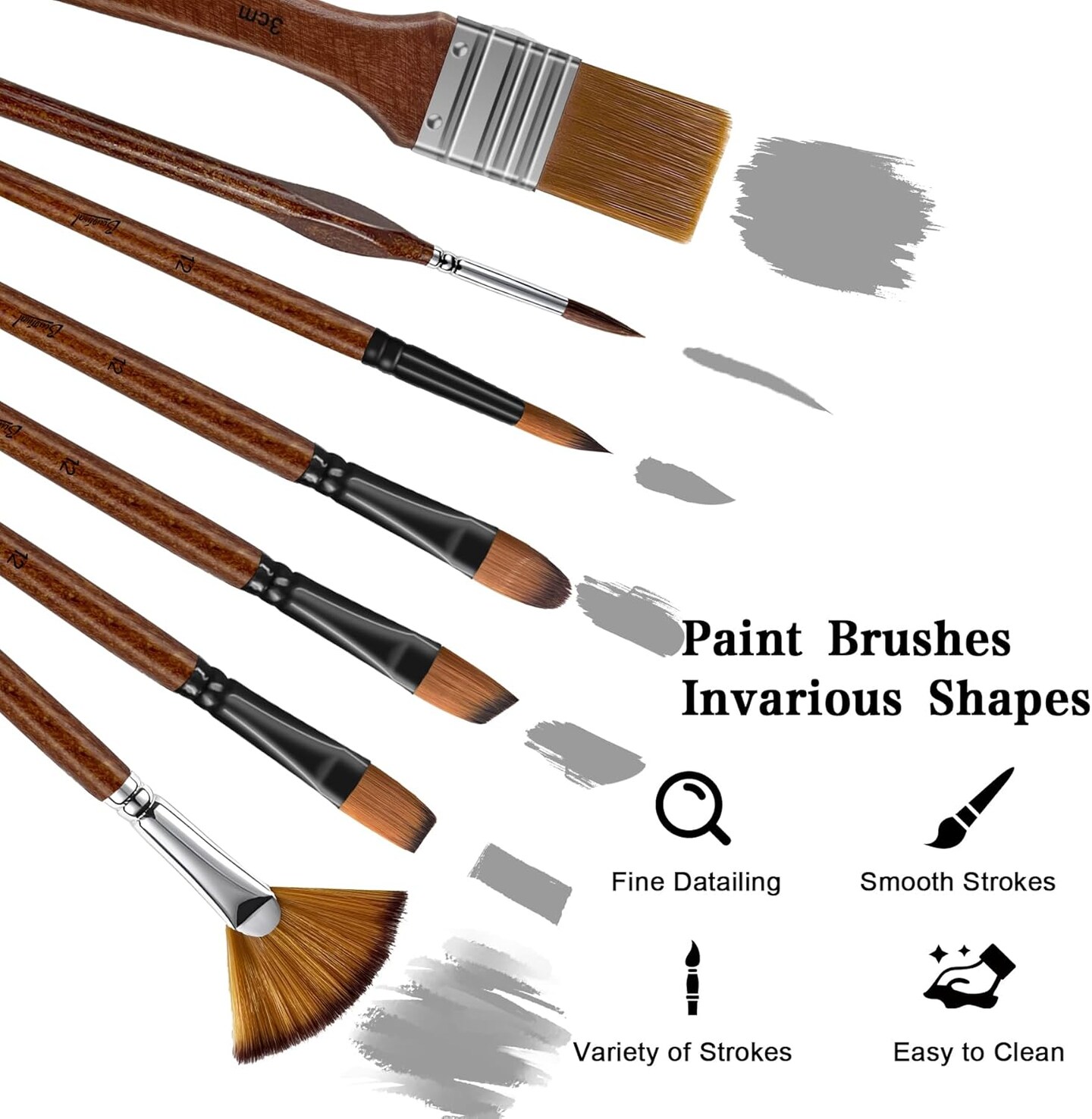 32 Pieces Paint Brush Set, Back to School Supply, Nylon Bristles with Round, Filbert, Flat, Fan, Angle, Fine Detail Brush, Suitable for Acrylic Painting, Oil, Watercolor(Birch Wood Handle)