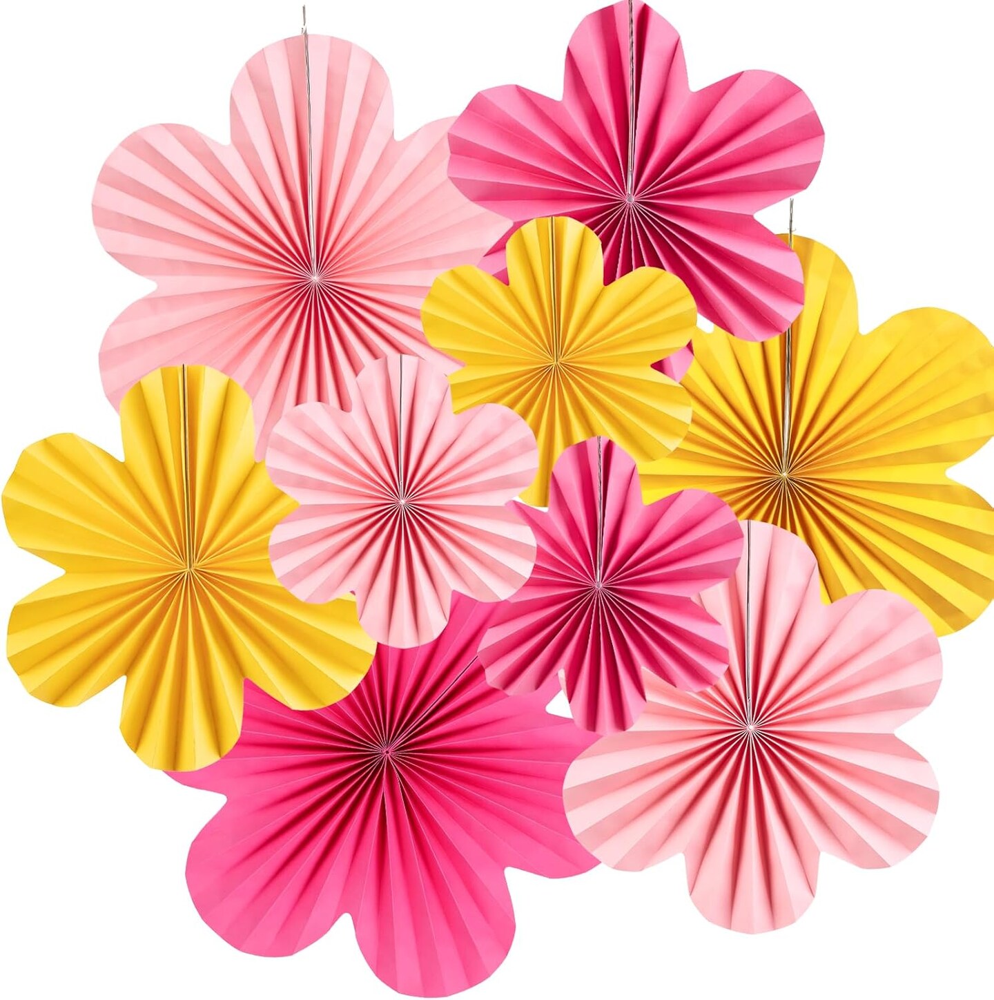 Paper Flowers Decorations for Wall Paper Fans Classroom Decoration Paper Floral Backdrop Decor Paper Fans Decoration Hanging Paper Fans Pink Flower Wall Decor, Set of 9