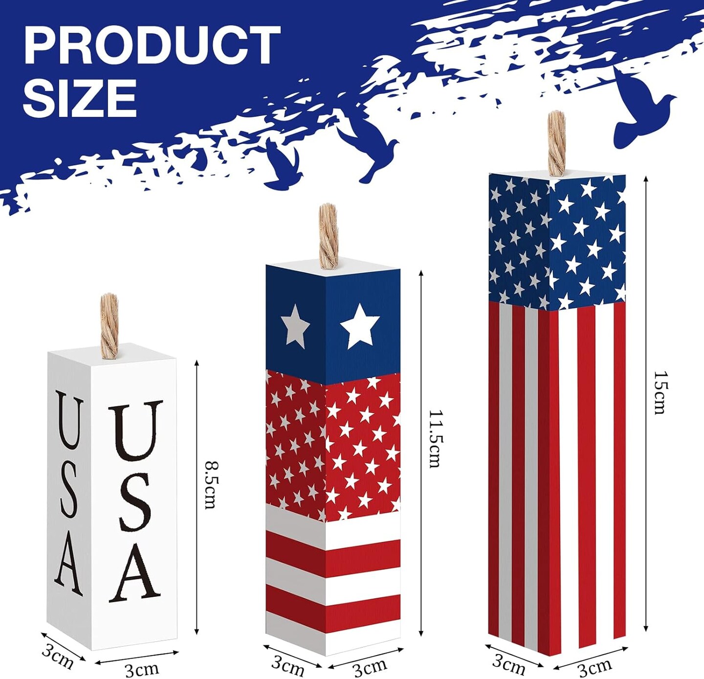 3 Pcs 4th of July Wooden Table Decorations Patriotic Table Centerpieces Independence Day Wood Firework Fourth of July Table Signs for Home Farmhouse Decor(Star)