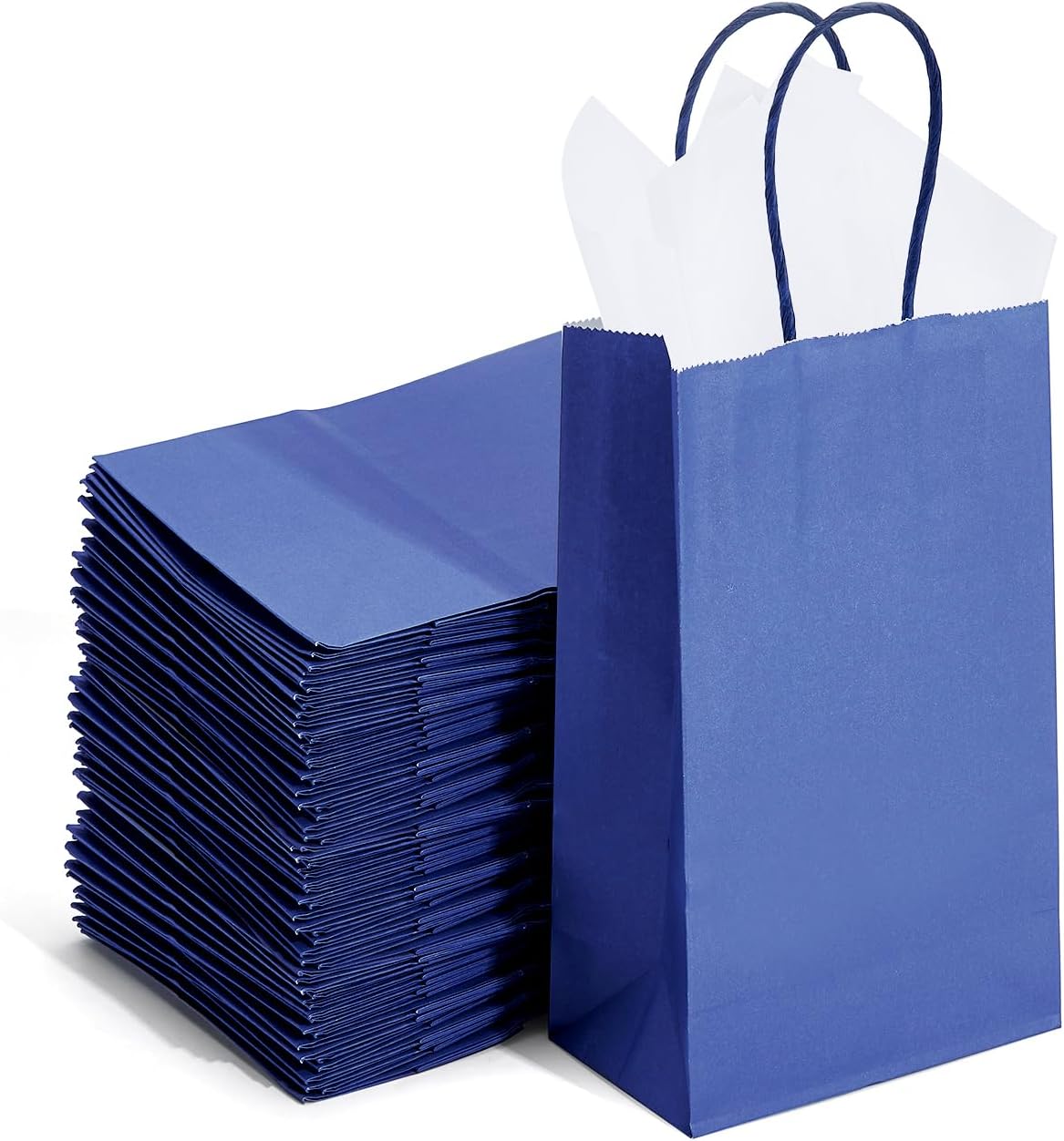 100 Pack Small Navy Paper Gift Bags with Handles (Nautic Blue) 9x5.5x3.15 Inch for Boutiques, Weddings, Graduations, Men&#x27;s Birthdays, Kid&#x27;s Party Favors