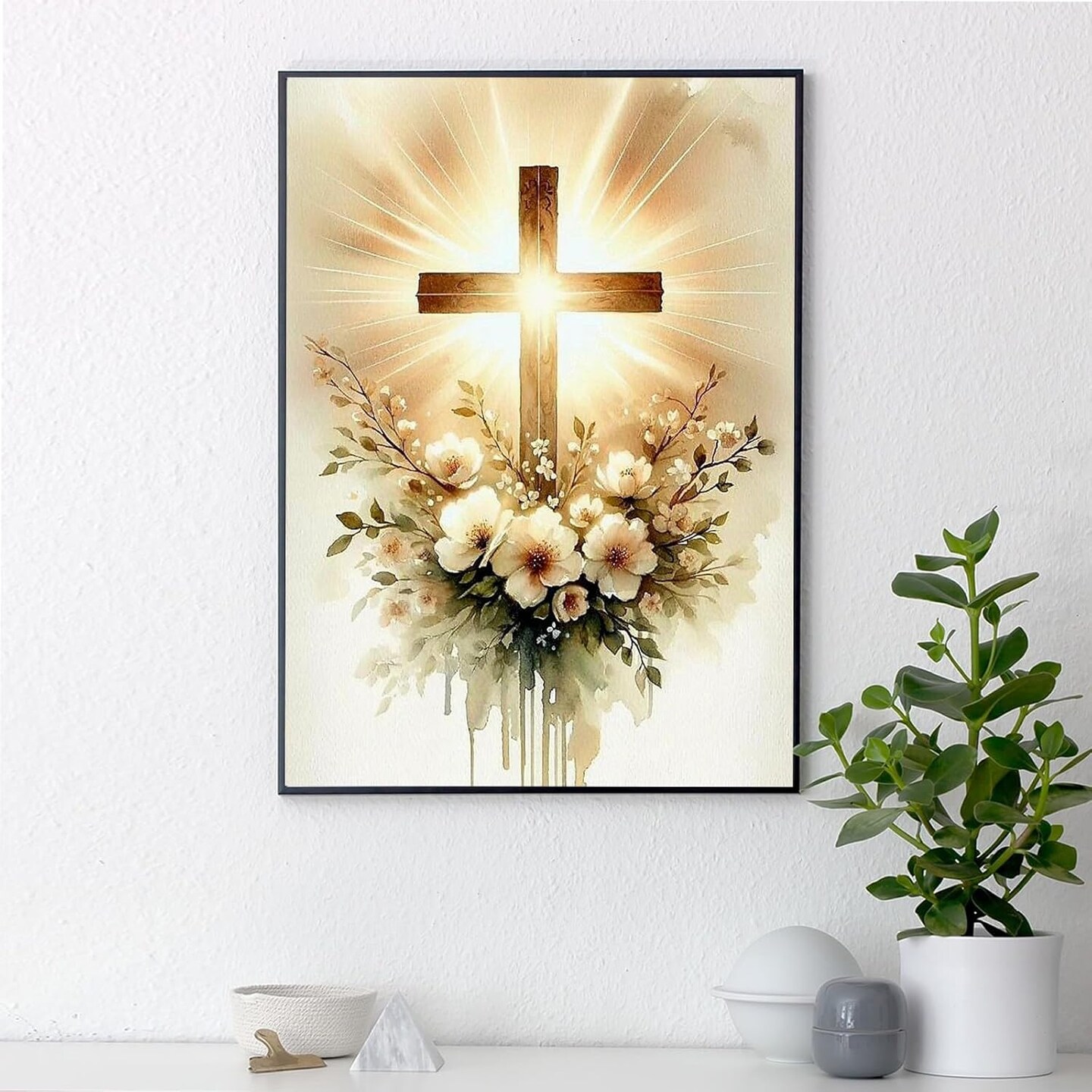 Religious Cross Diamond Art Kits for Adults, Jesus Christ Cross 5D Diamond Painting Kit for Beginners, DIY Round Full Drill Painting with Gem Art Craft Kits for Home Wall Decor 12x 16 Inch