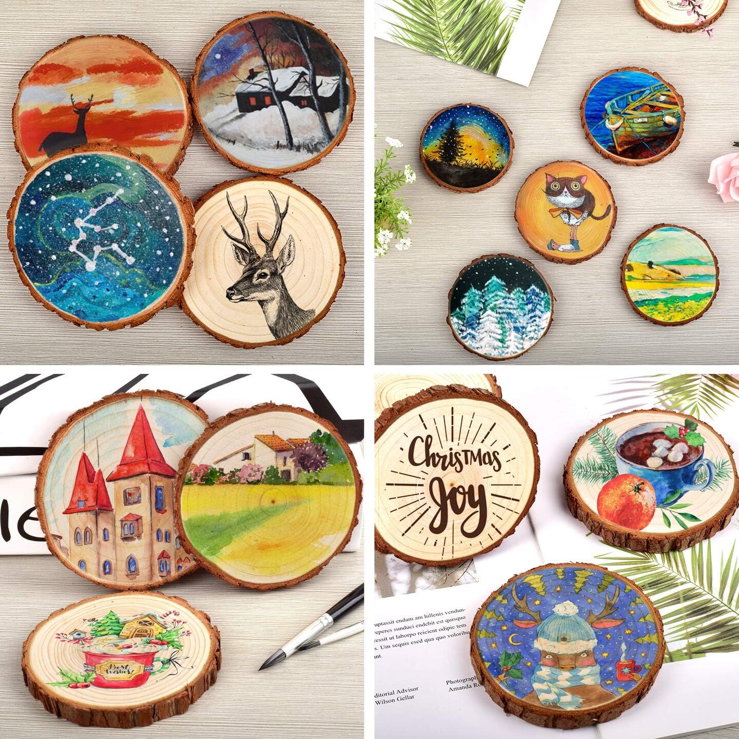 Unfinished Natural Wood Slices with Bark - 20 Pcs 3.5-4 inch Wood Craft kit, DIY Kids Arts and Crafts Coasters Ornaments Rustic Wedding Decorations