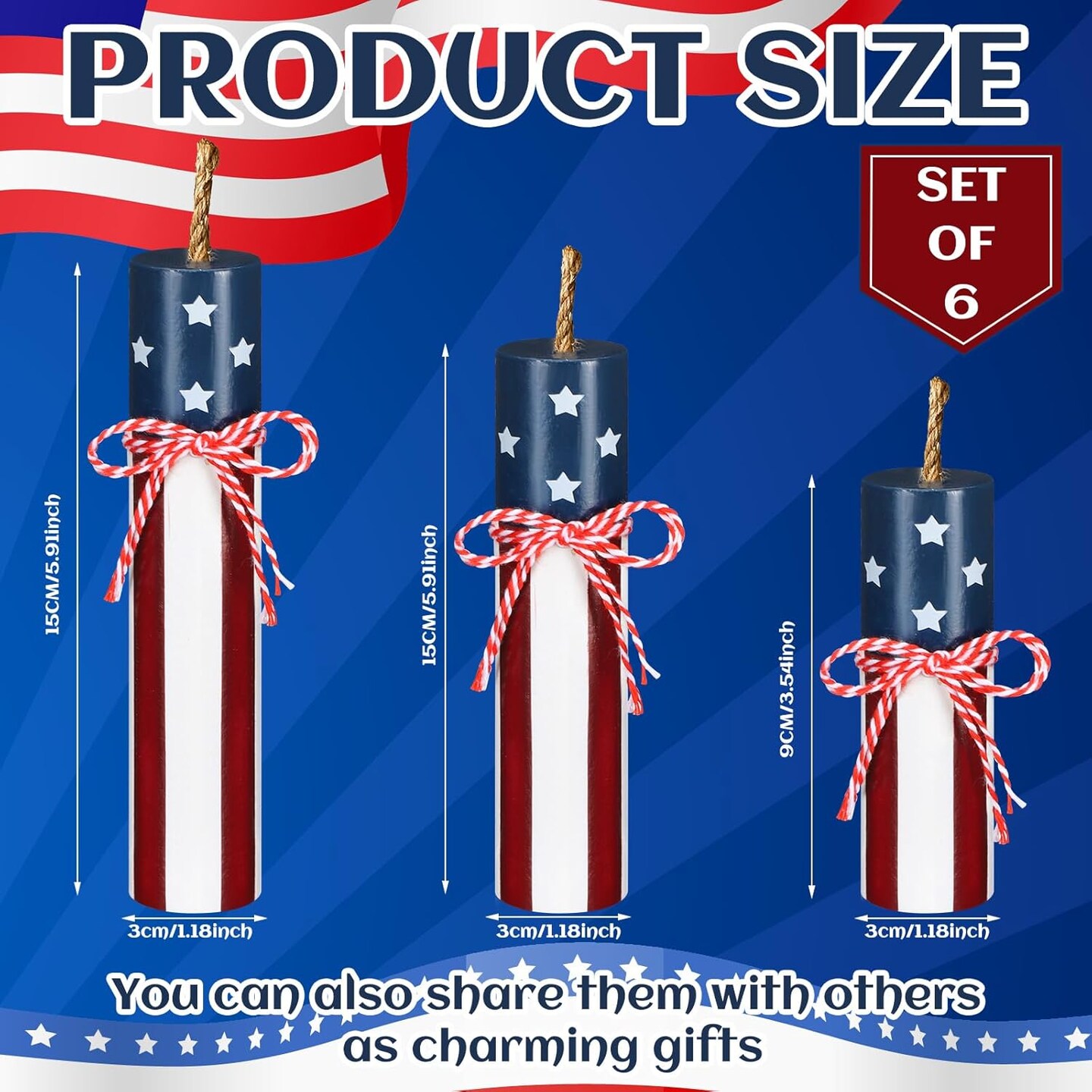 6 Pcs Patriotic Tiered Tray Decor 4th of July Wood Firework Decor Memorial Day Wood Signs July 4th Centerpieces 250th Anniversary Independence Day Red White Blue Table Tiered Tray