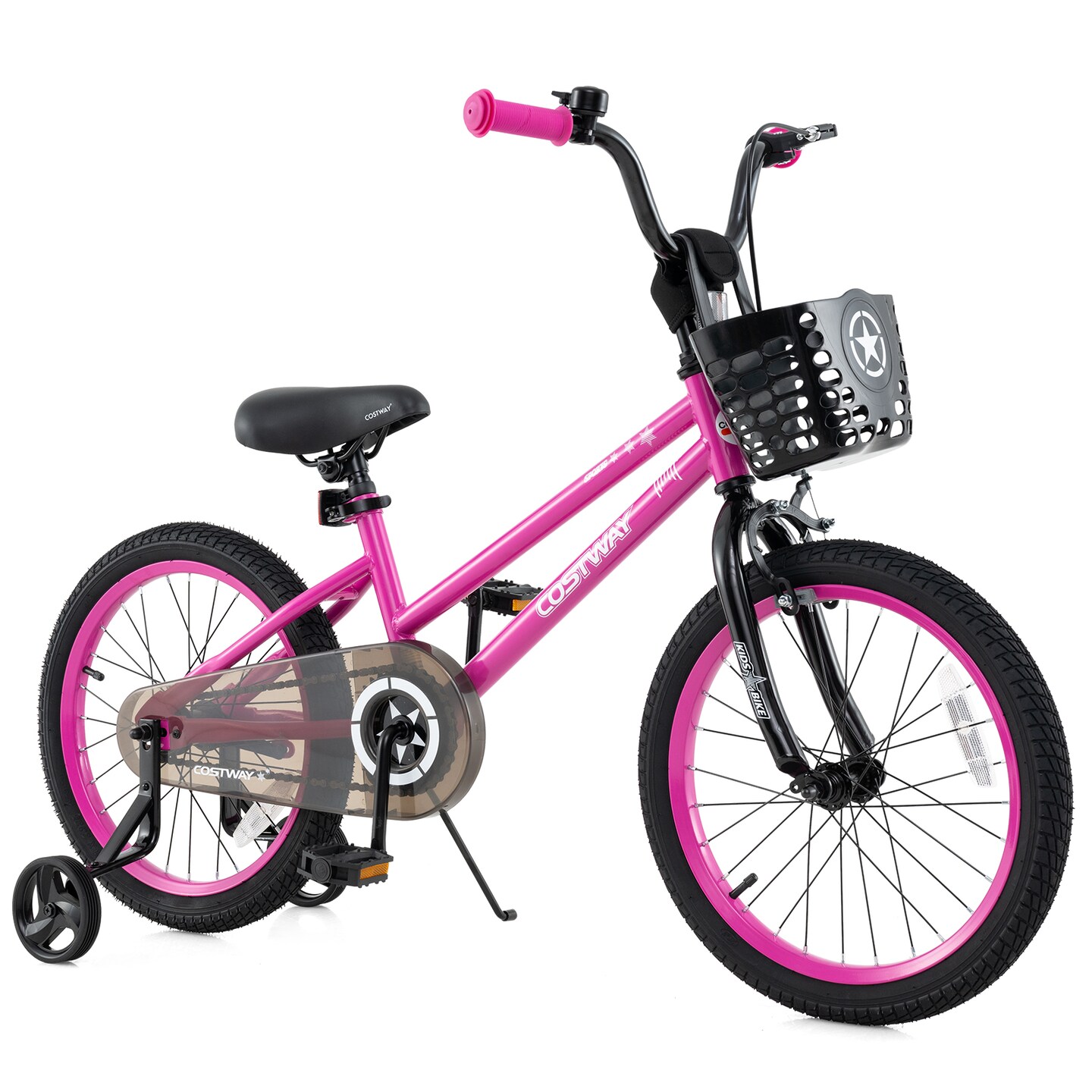 Adjustable Kids Bicycle with Hand Coaster Brake and Basket Training Wheels Perfect Gift for Girl or Boy