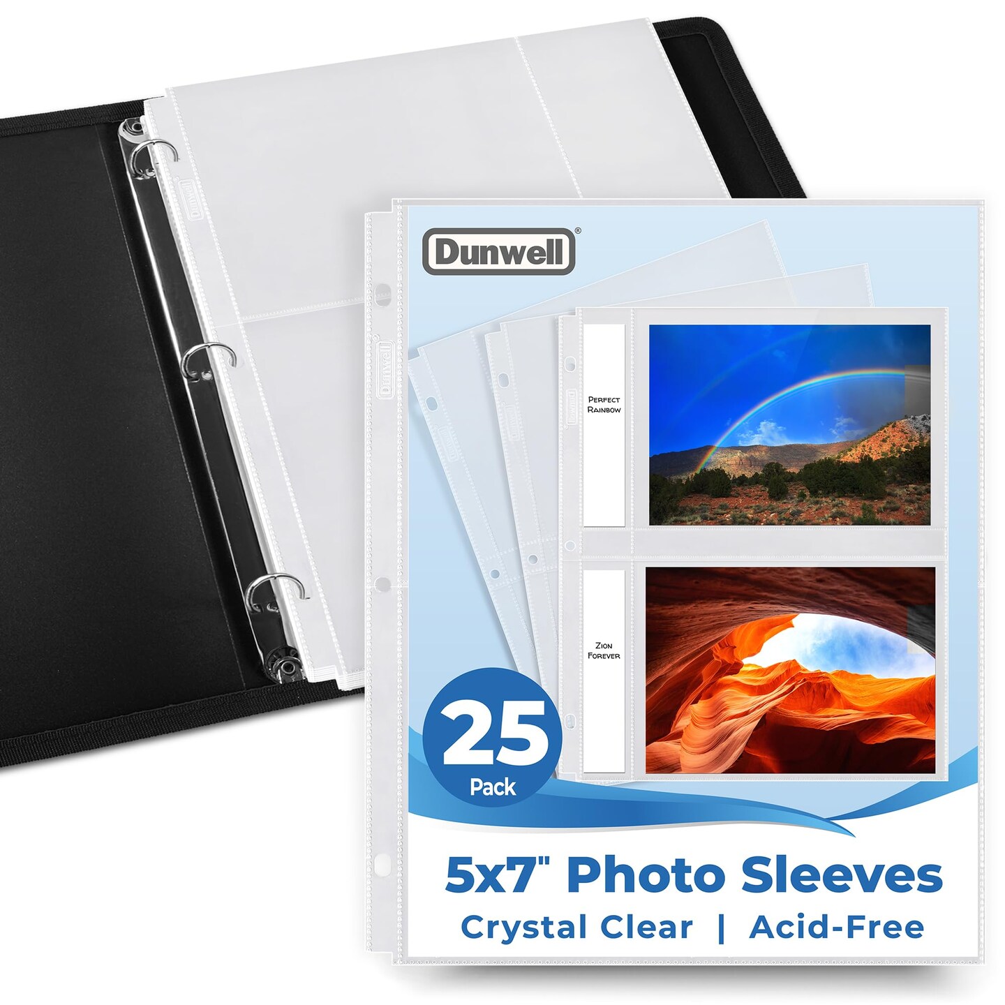 5x7 Photo Sleeves for 3-Ring Binder, (25 Pack) for 100 Pictures, Each Sheet Holds Four 5 x 7 Pictures or Postcards, Acid-Free Poly Plastic Photo Album Refill Pages