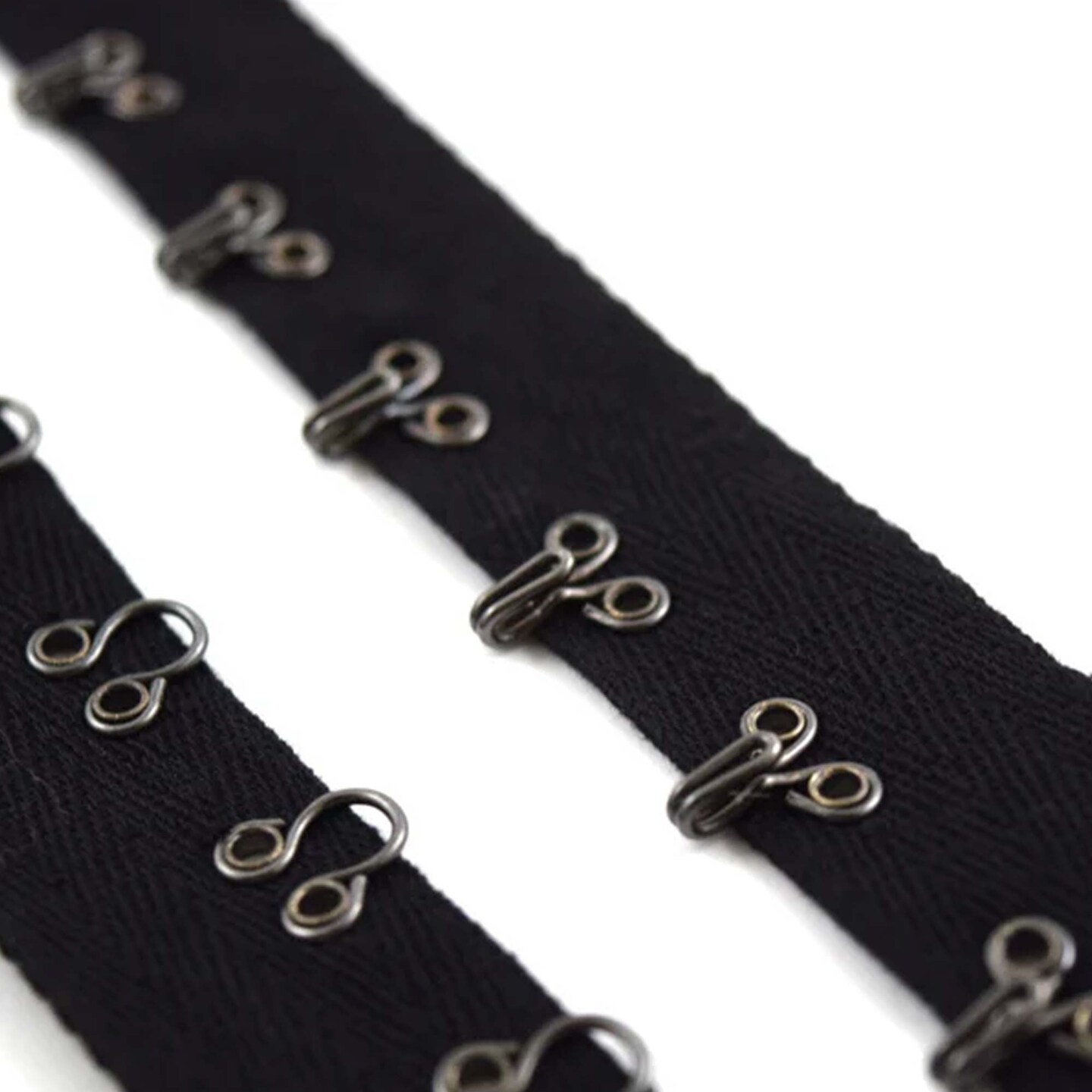 Black and Gunmetal Hook and Eye Tape 7/8&#x22; Heavy Duty Cotton Twill Trim with Metal Closures