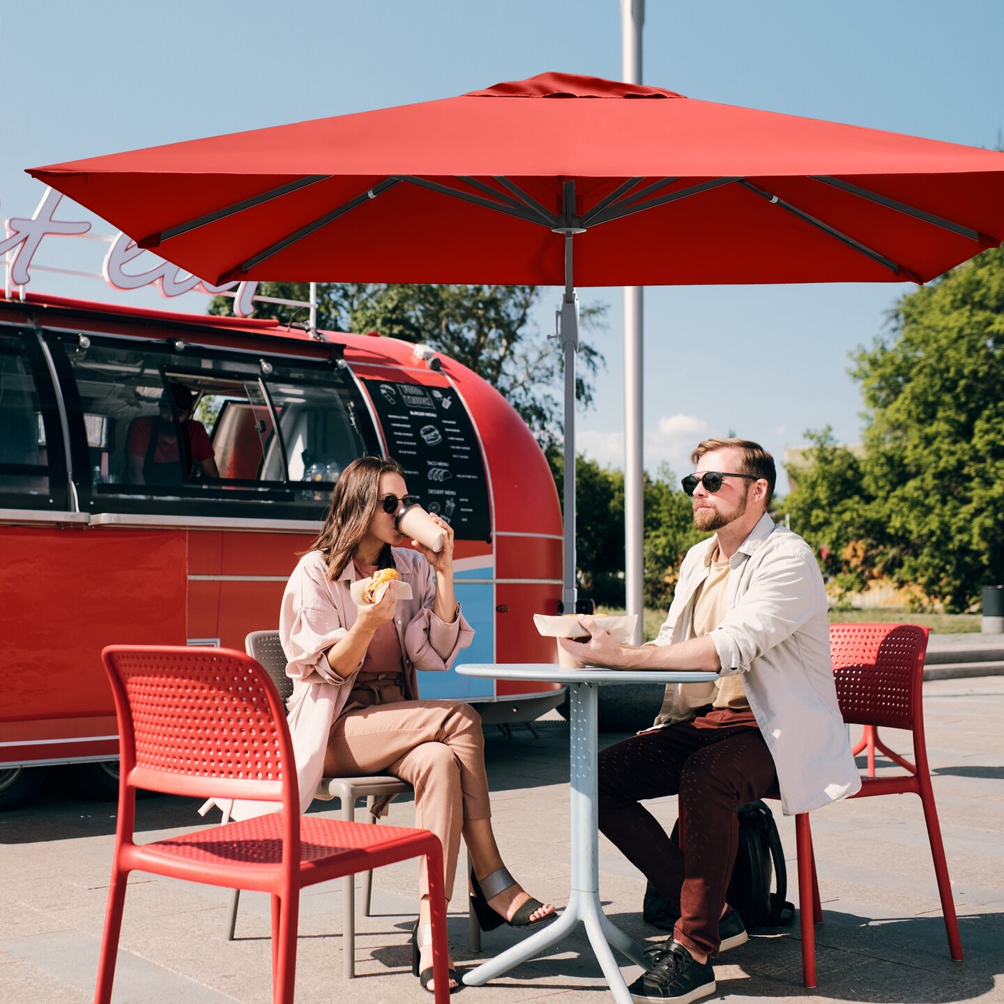 10x10 Feet Orange Polyester Outdoor Cantilever Umbrella with Aluminum Frame and Tilt Function Rust-Free