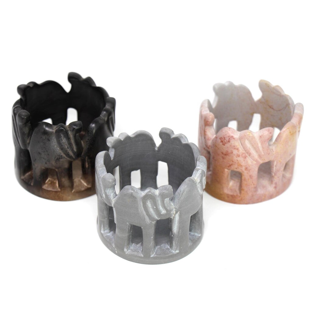 Natural Soapstone Hand-Carved Circle of Elephant Sculpture Decorative with Satin Finish