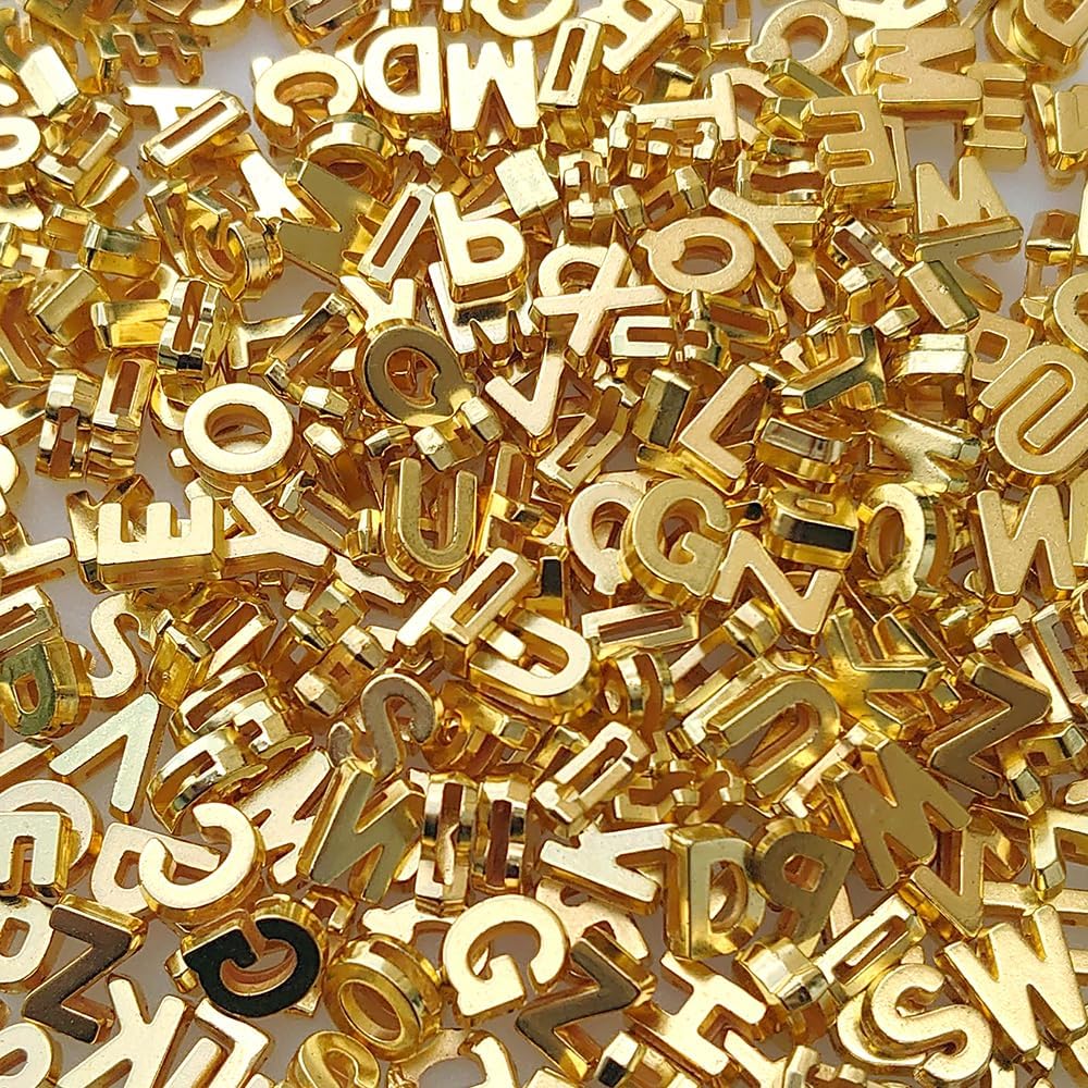 300+ PCS Large Alphabet Beads (9&#xD7;12mm) &#x2013; A&#x2013;Z Golden Plastic Beads for Bracelets, Necklaces &#x26; DIY Crafts