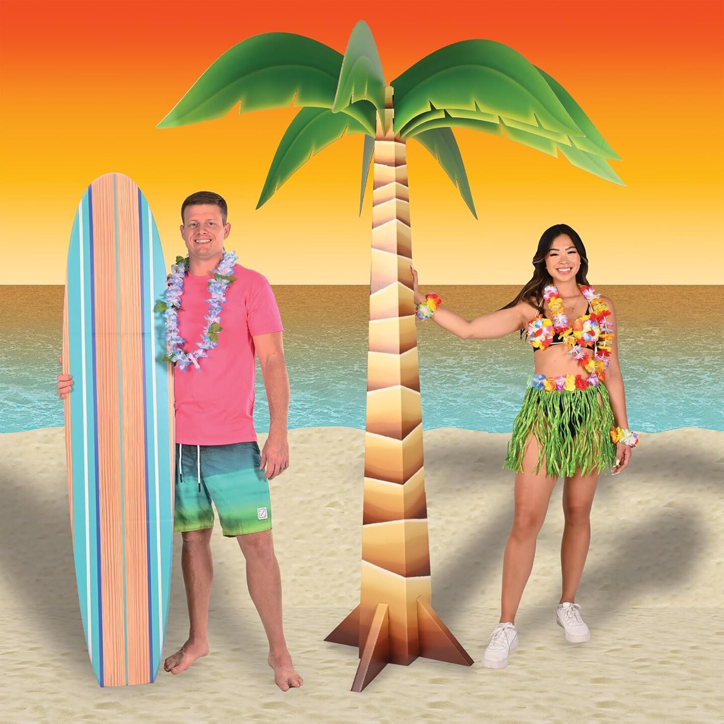 Large 6' x 15.75" Cardboard Luau Surfboard Stand-Up- Hawaiian Tropical Photo Booth Prop, Photography Background
