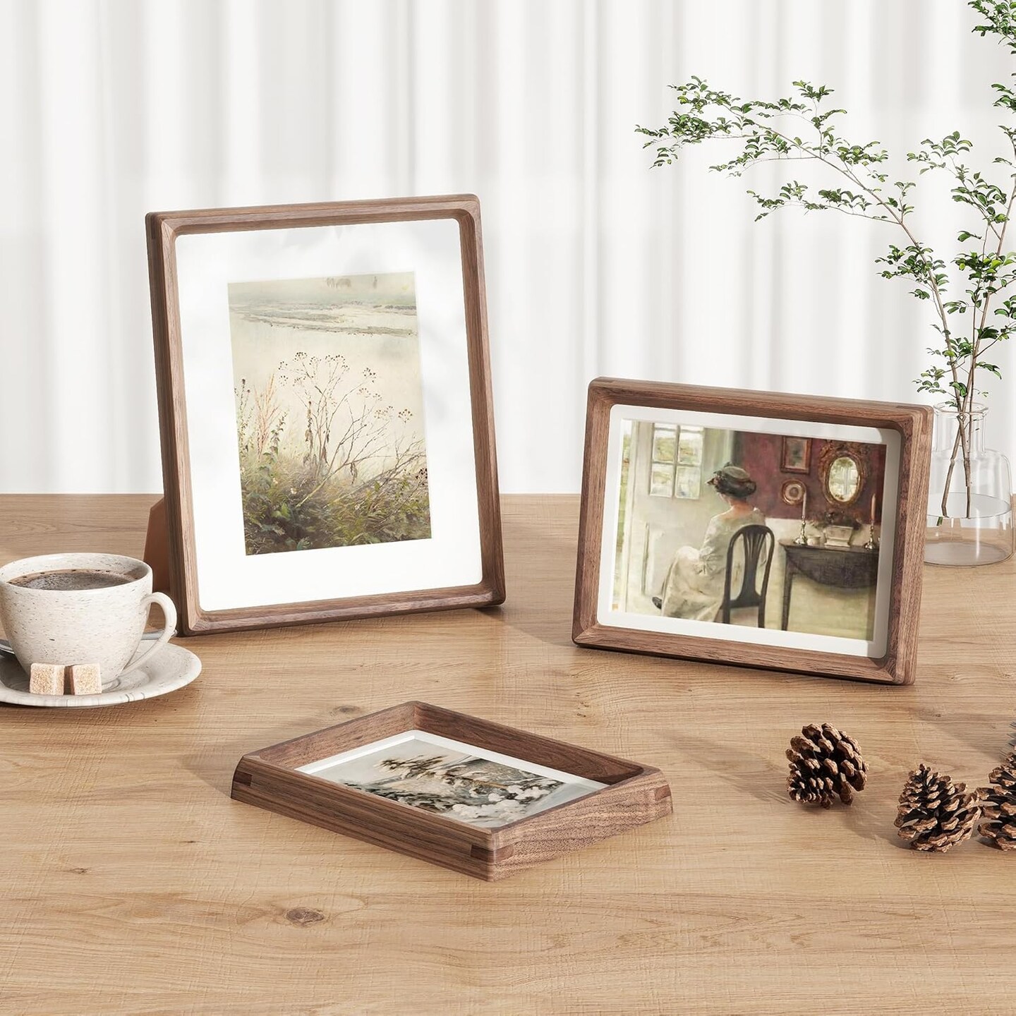 8.5 by 11 Picture Frame, USA-Sourced Walnut Wood Photo Frame with HD Tempered Glass, Handcrafted Rounded Corner 8.5 x 11 Wooden Frame Matted to 6x8 Photos, 8.5x11 frame, Tabletop or Wall Display