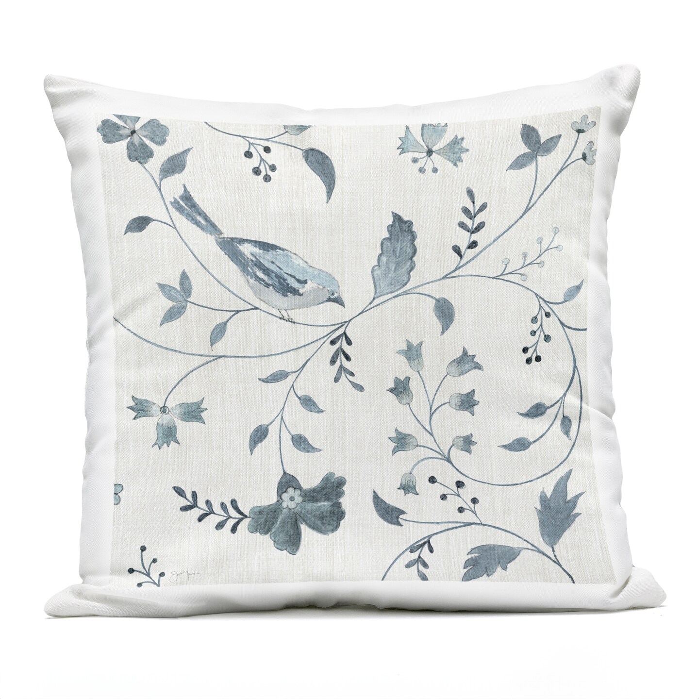 Stupell Industries Flower Pattern with Bird Perched Outdoor Printed Pillow, design by Janet Tava, 18 x 7 x 18