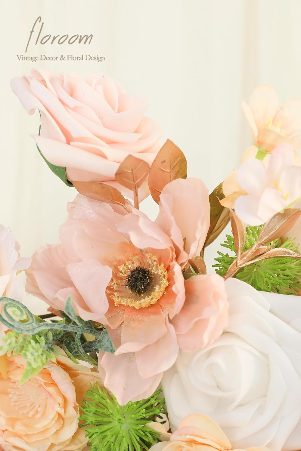 Blush Peach Pink Artificial Flowers Cream Fake Roses Peonies and Greenery Combo Box Set for DIY Wedding Bouquets Bridal Shower Centerpieces Floral Arrangements Party Tables Home Decorations