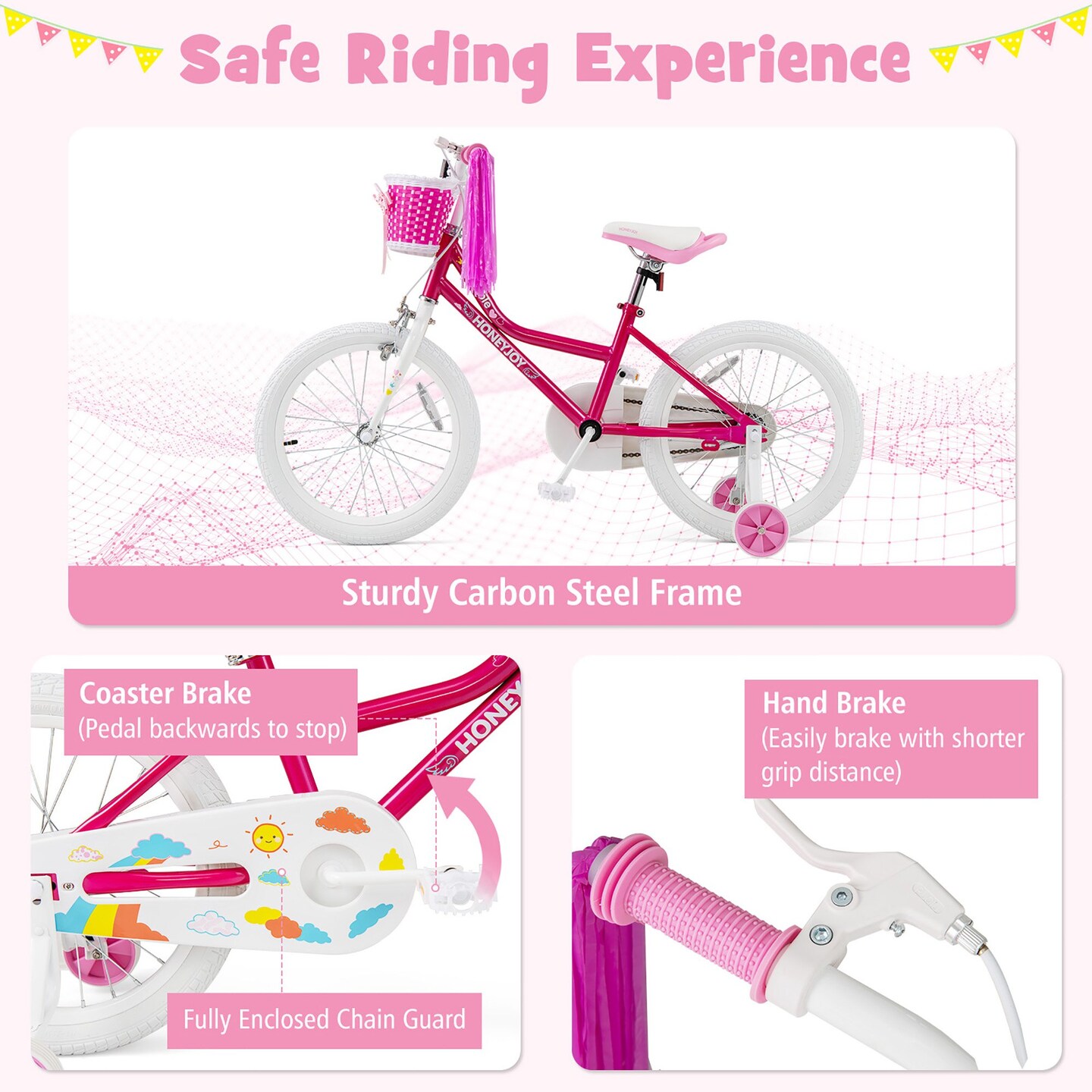 18 Inch Kids Bike Childrens Bicycle W/ Removable Training Wheels Adjustable Seat