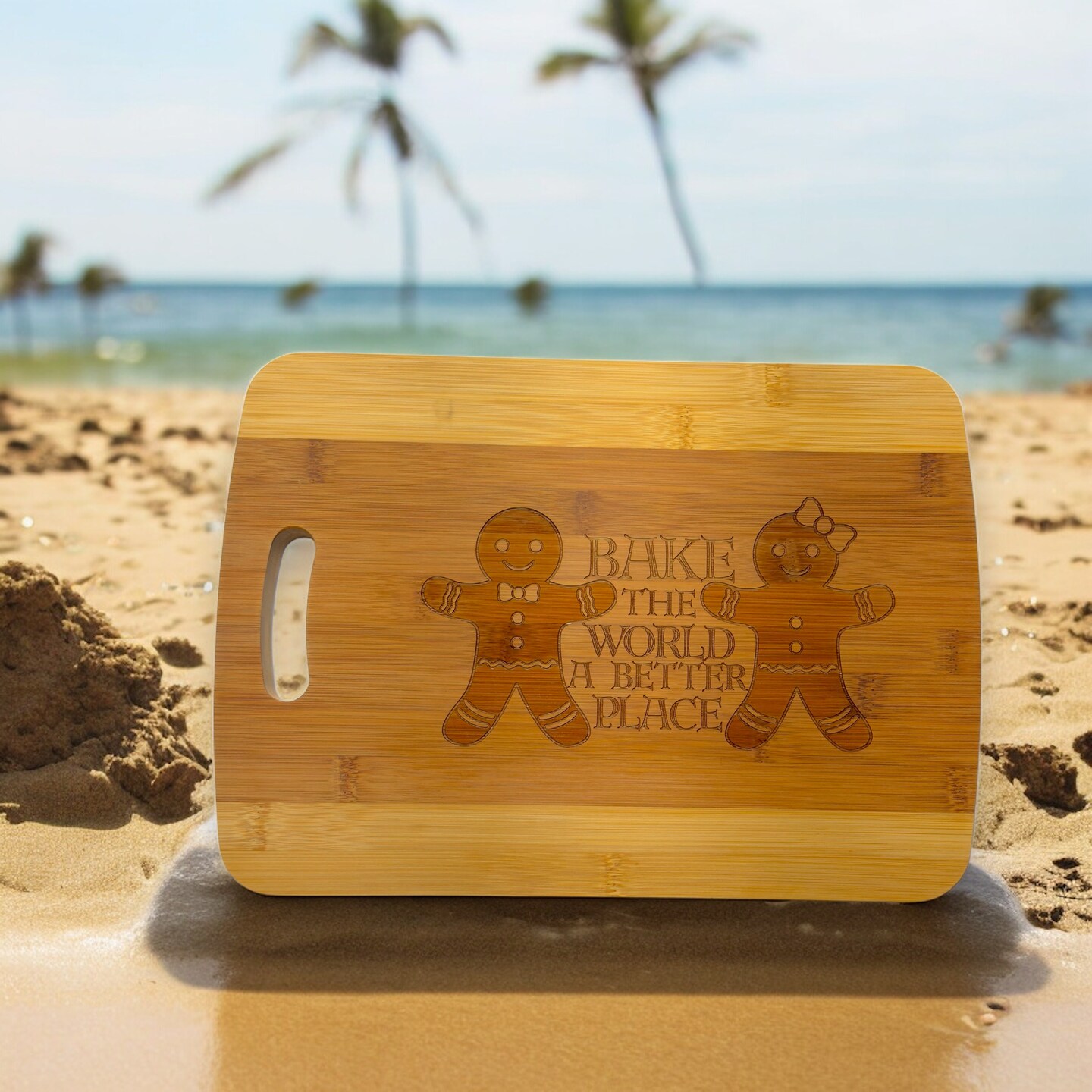 Bake the World a Better Place - Cutting Board 14''x9.5''x.5'' Bamboo