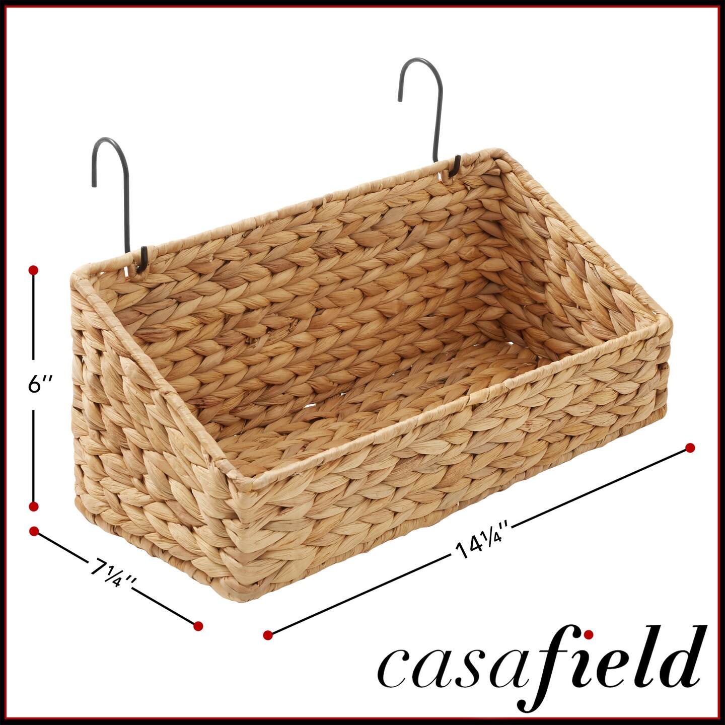 Casafield Set of 2 Hanging Baskets with Hooks, Water Hyacinth Woven Wall Mounted Storage Bins for Kitchen, Bathroom, Laundry Room, Home Office
