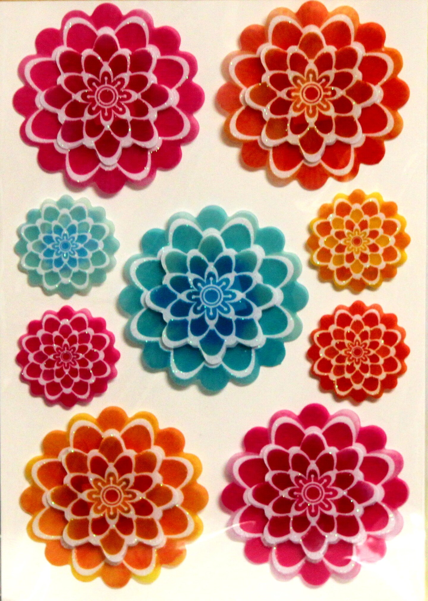 Designer Colorful Dahlia Flowers Vellum Glitter Stickers