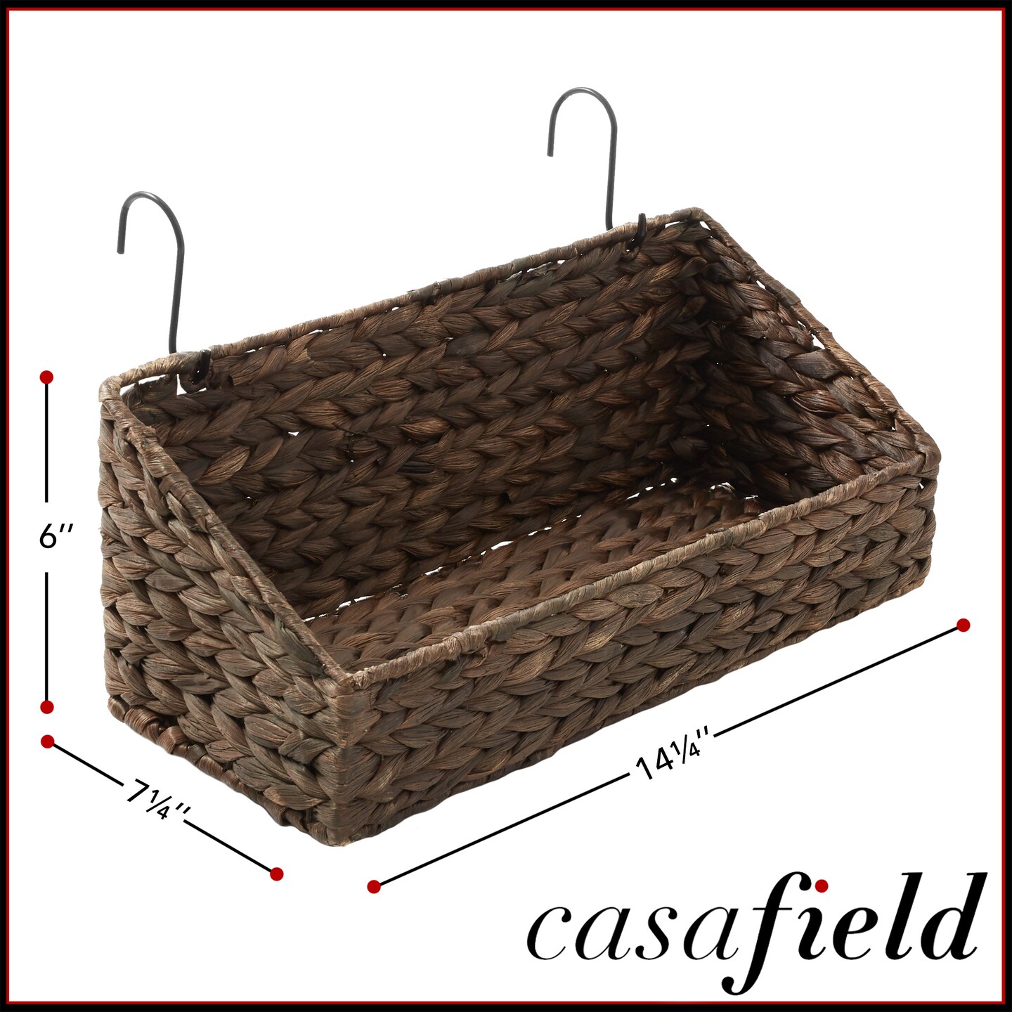 Casafield Set of 2 Hanging Baskets with Hooks, Water Hyacinth Woven Wall Mounted Storage Bins for Kitchen, Bathroom, Laundry Room, Home Office