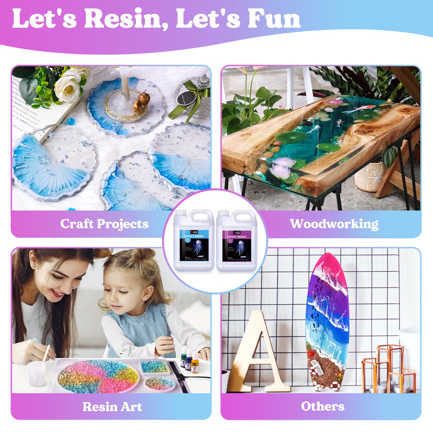 LET&#x27;S RESIN Resin Epoxy Kit, 1.5 Gallon Bubble Free &#x26; Crystal Clear Epoxy Resin Supplies with Measuring Cups,Stir Stick,Gloves,Resin and Hardener for Mold Casting,Jewelry,Art,Craft