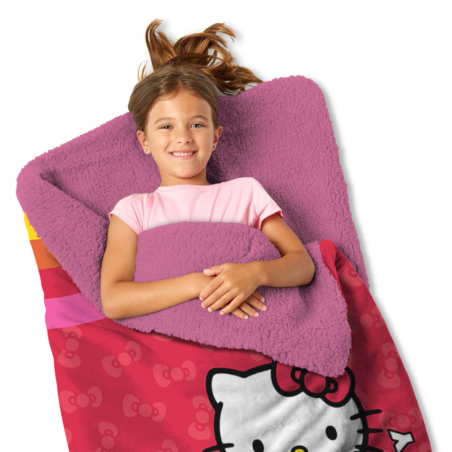 Sanrio Hello Kitty Pink Pride Silk Touch Throw Blanket Sherpa Slumber Bag 27&#xD7;56 Inches