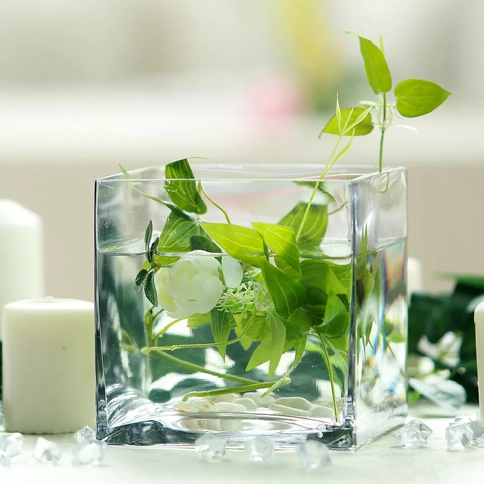 6 pcs 6-Inch tall Clear Glass Cube Vases Centerpieces Wedding Party Supplies
