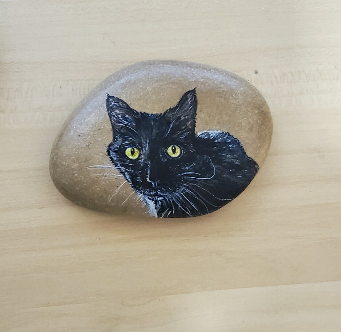 Pet portrait on rock - Custom hand painted realistic and detailed cat or dog portrait on a 2024 stone from your photos.