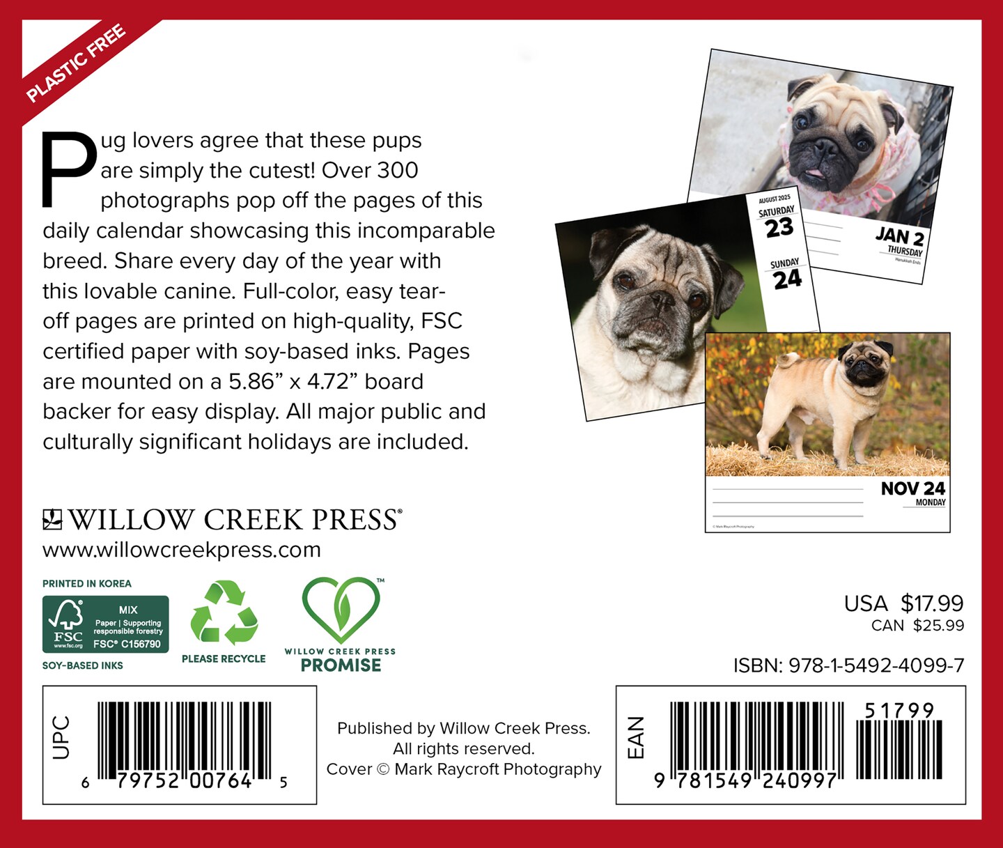 Just Pugs 2025 Box Calendar - Dog Breed Daily Desktop