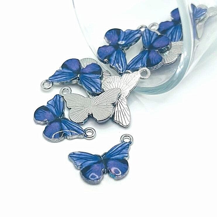 1, 4, 20 or 50 Pieces: Blue and Purple Butterfly Charms