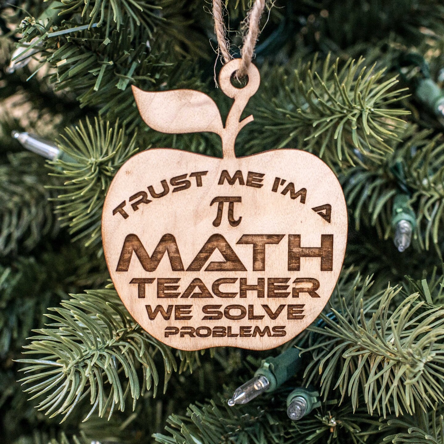 Ornament - Trust Me I&#x27;m a Math Teacher We Solve Problems - Raw Wood 3x3in