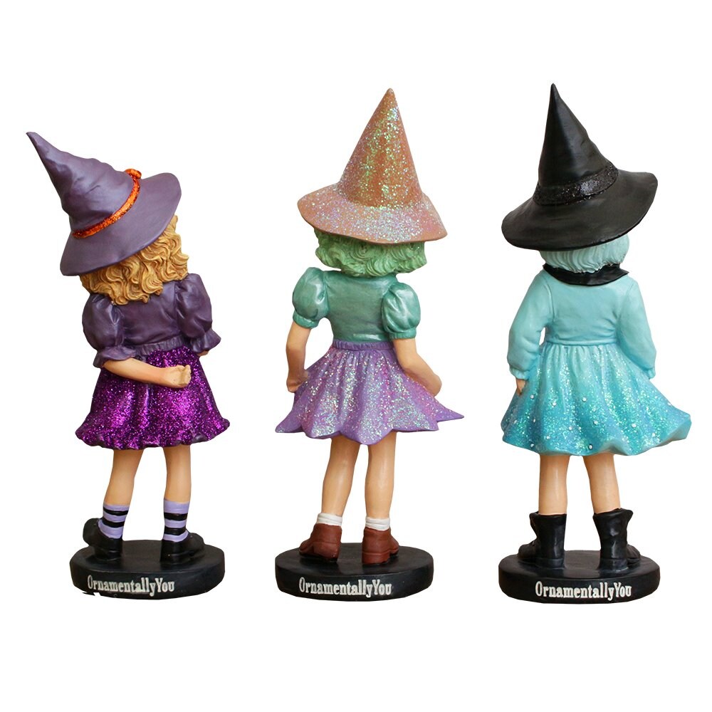 Mystical Victorian Witch Sisters Set of Three Figurines, Enchanted 6&#x22; Statues for a Bewitching Halloween Tabletop Display