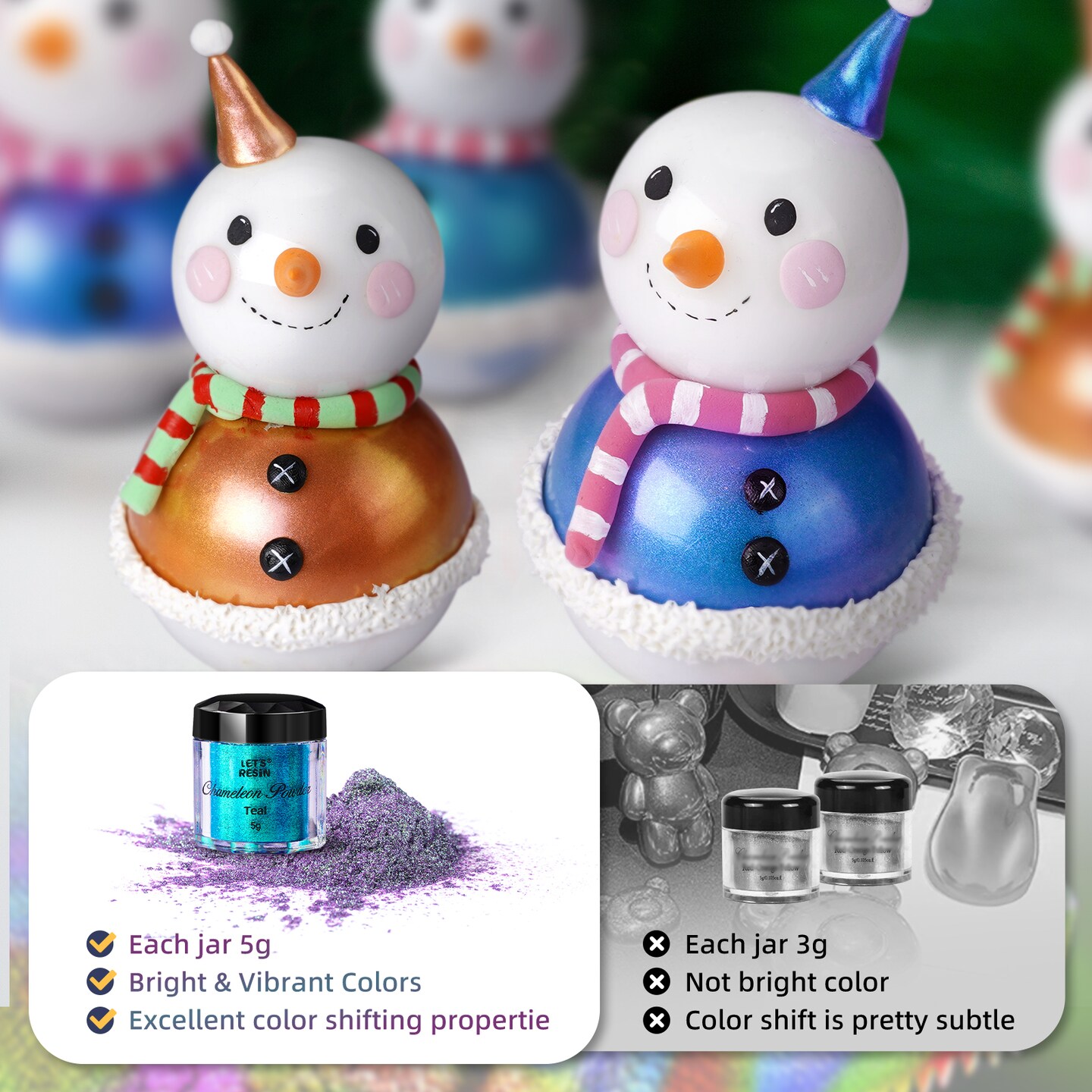 LET'S RESIN Chameleon Powder, 10 Jar Color Shift Mica Powder for Epoxy Resin/Tumbler, Saturated Color Shifting Chrome Pigment Powder for Painting,Slime,Nails