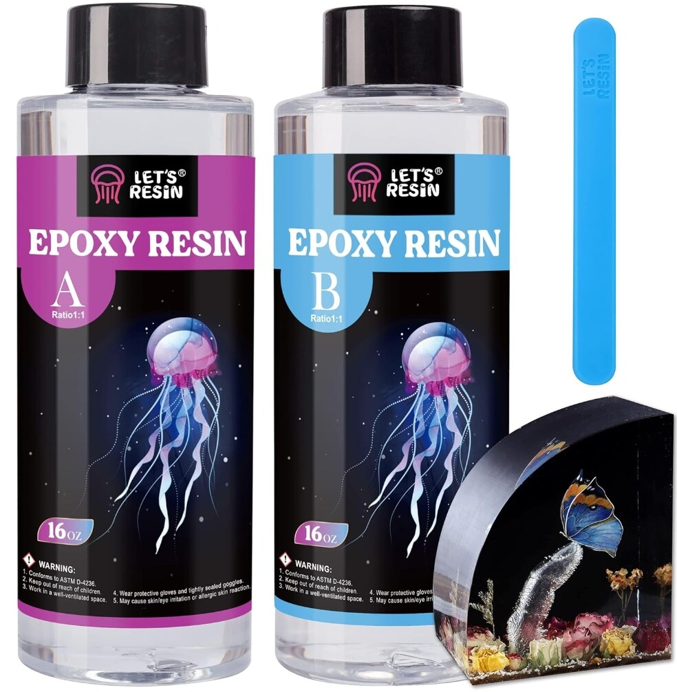 LET&#x27;S RESIN Crystal Clear Epoxy Resin, 32oz Bubbles Free Epoxy Resin, Table Top &#x26; Bar Top Casting Resin, Clear Epoxy Resin for Art Crafts