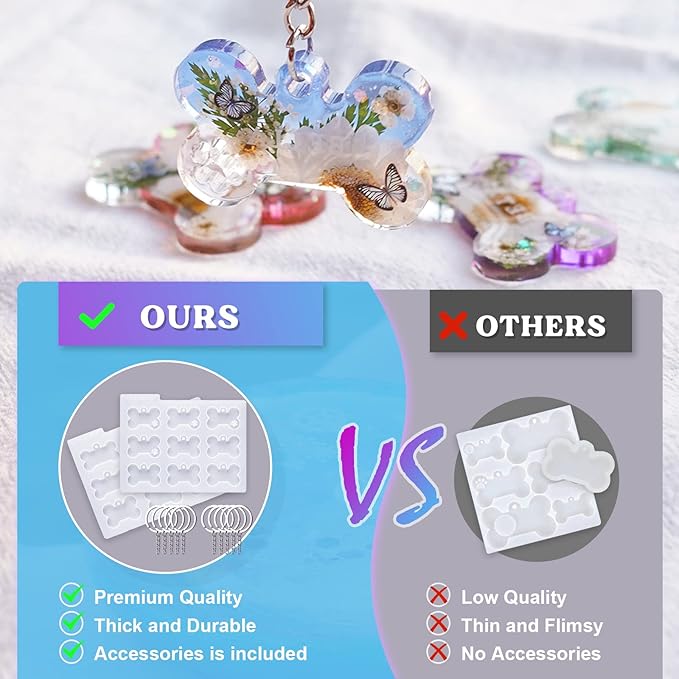 LET'S RESIN Pet Tag Resin Molds Silicone For Cat Dog | Epoxy Resin & UV Resin Bone Shape Keychain Molds with 10Pcs Key Ring & 10pcs Jump Ring, DIY Keychain Pendant Charm Crafts