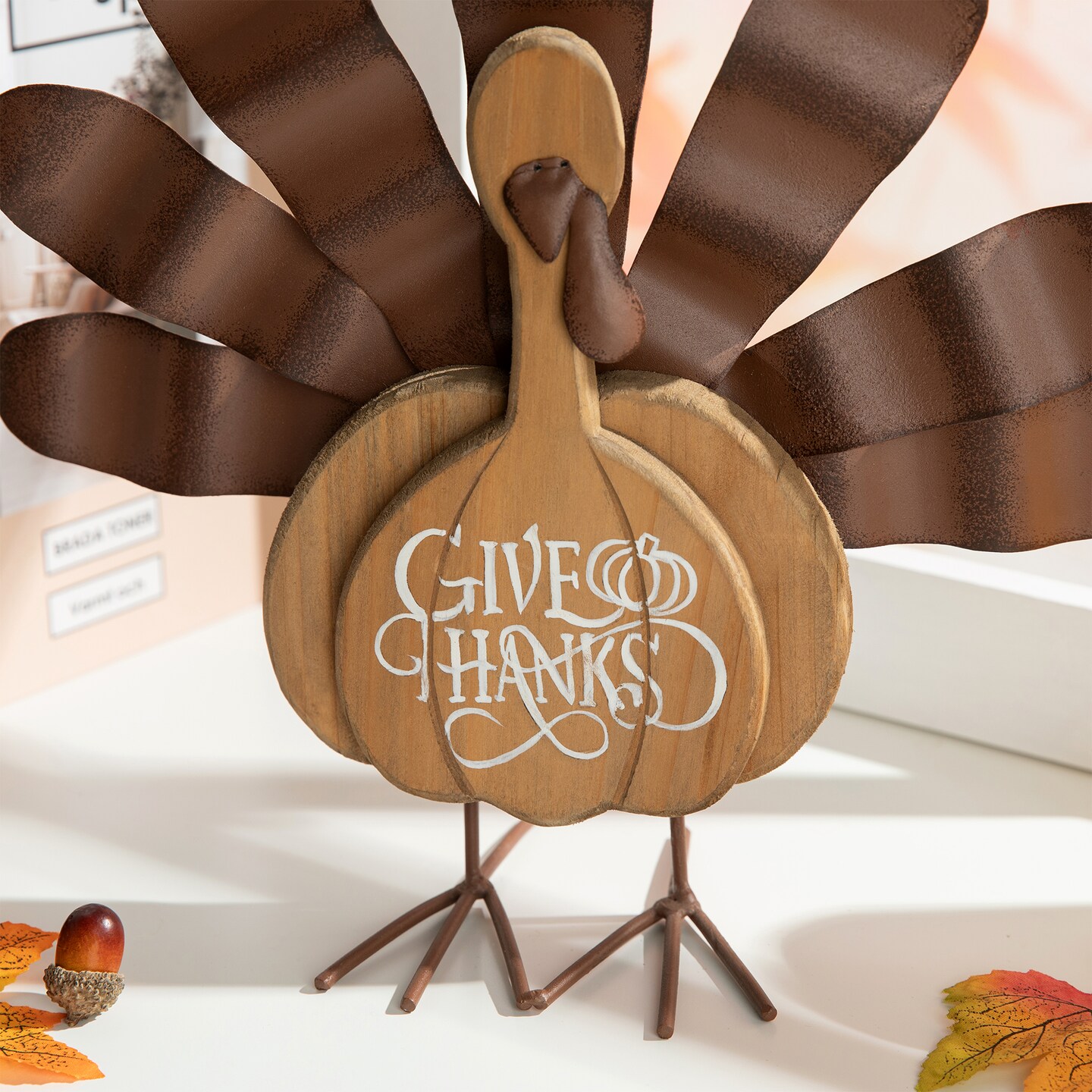 Thanksgiving Wooden &#x26; Metal Turkey Table Decor