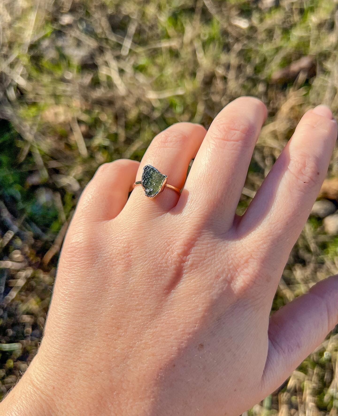 Raw Moldavite Ring, Copper Electroform product 4