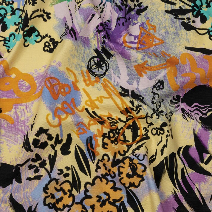 1 Yard Stretch Cotton Canvas Fabric Purple and Yellow Graffiti