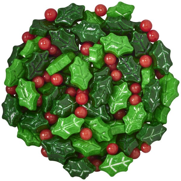 Holly Berries &#x26; Leaves Mix Sugar Candy Decorations