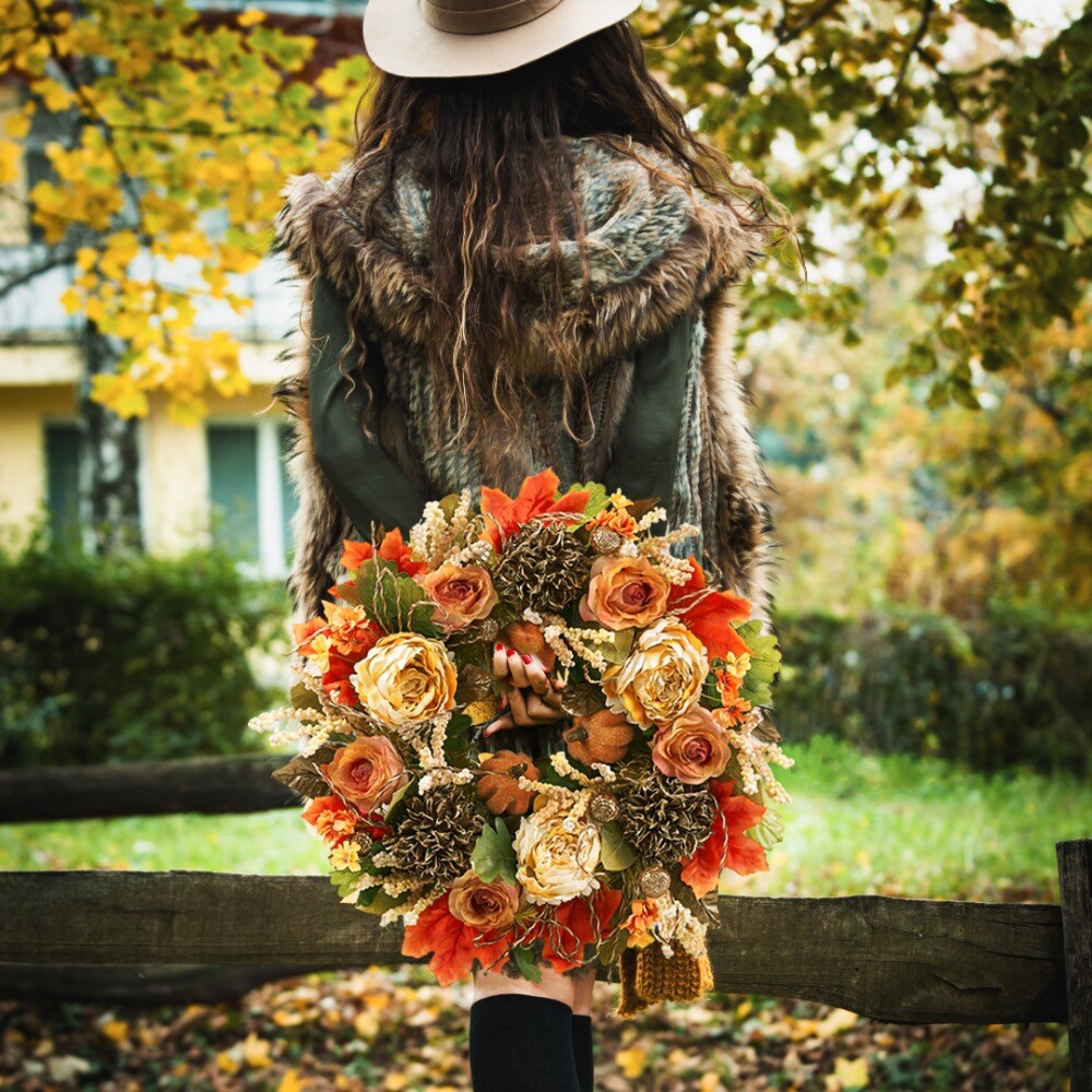 Handmade 22'' Fall Harvest Mixed Wreath for Thanksgiving, Front Door, Mantel, Wall - - Final sale / Non-returnable and Non-refundable