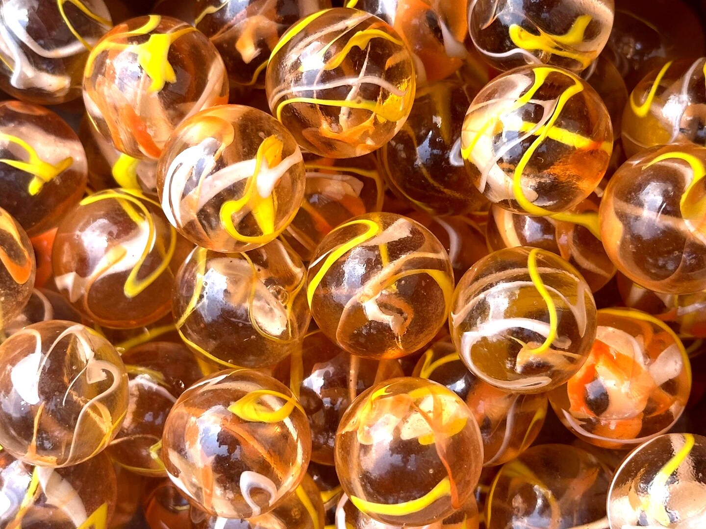 FIREFLY Clear Orange/Yellow Glass Marbles 22mm (7/8 inch) SHOOTER Taw (Lot of 5)