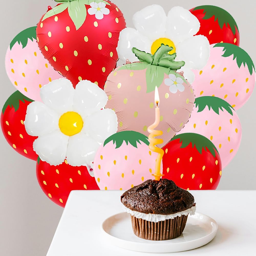 Daisy Berry latex Foil Balloon(Strawberry+daisy)7 x 4.7 x 0.2 inches