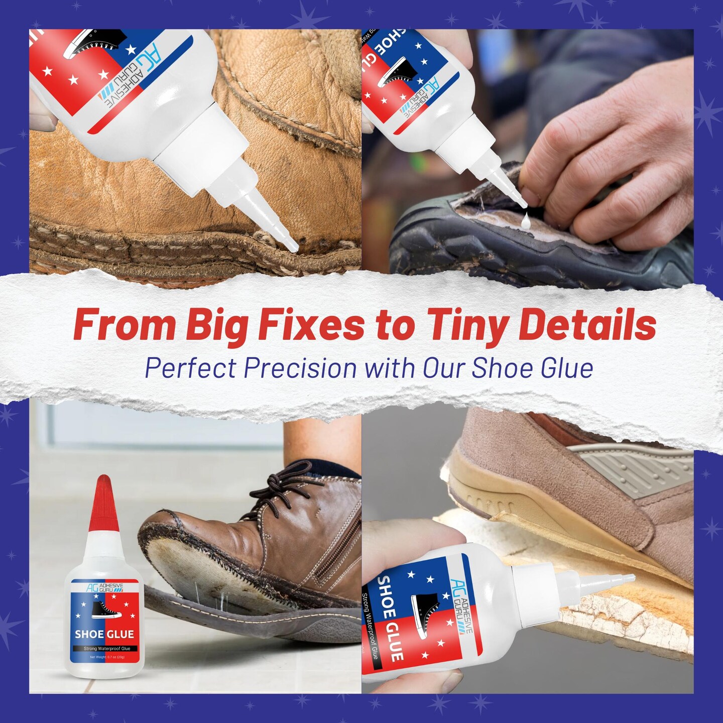AG Shoe Repair Kit – Shoe Glue 0.7 oz. Clear CA Glue & Activator Spray 3.38 fl oz Fast-Drying for Rubber, Leather, Soles