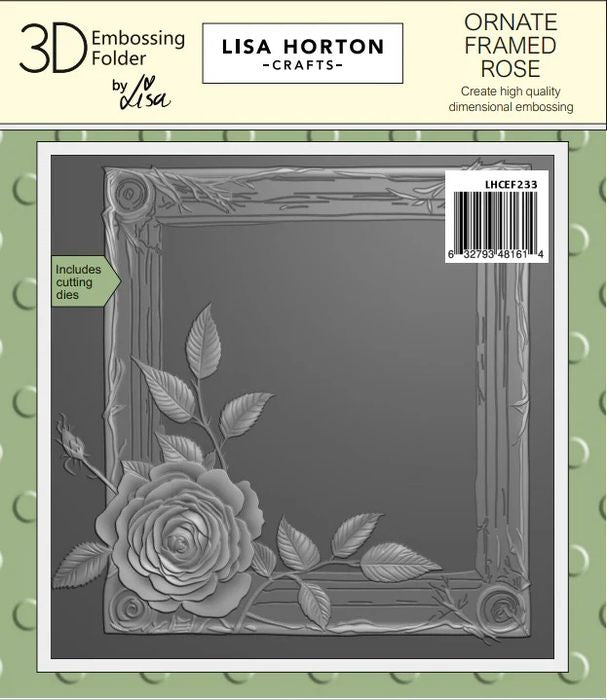 Lisa Horton Crafts Ornate Framed Rose 6x6 3D Embossing Folder &#x26; Dies