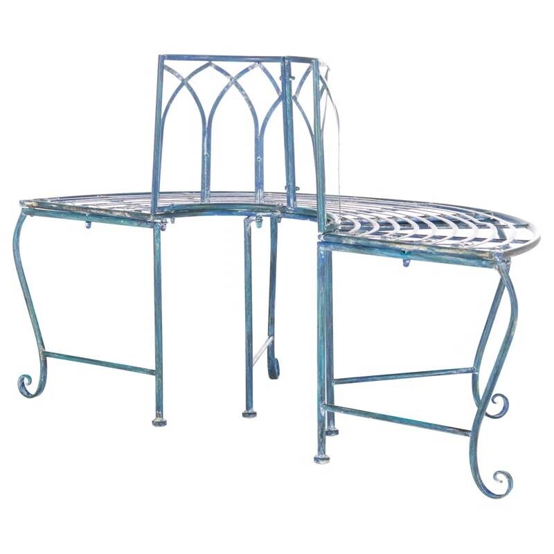 Wrought Iron Half-Circle Bench for Outdoor Patio and Garden