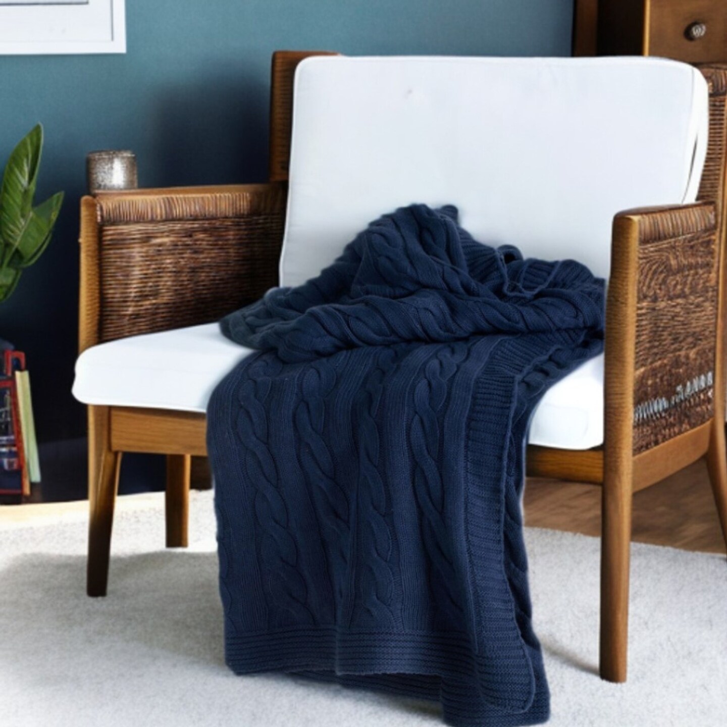 Edge Collections - 50" x 50" - Blue - Stylish Knitted Throw Blanket for Warmth and Comfort - 1 Piece