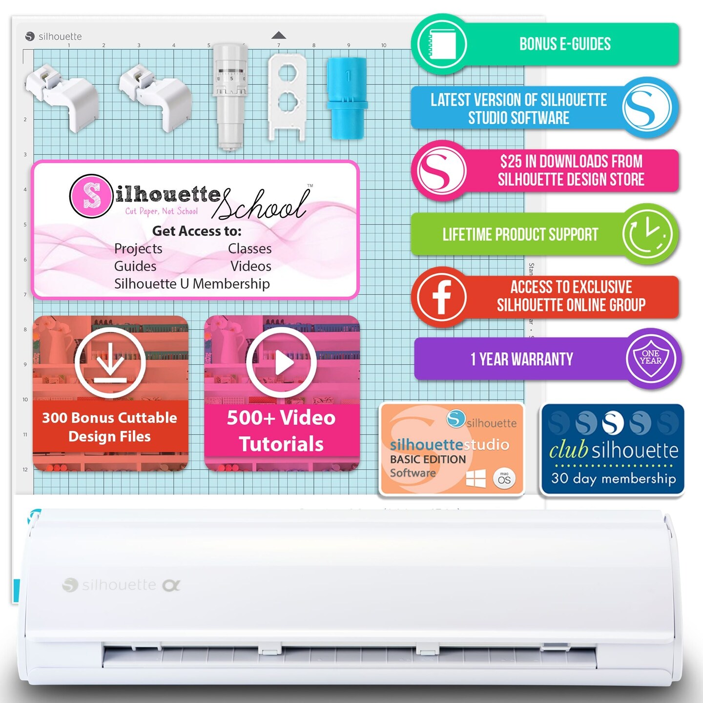 Silhouette White Cameo 5&#x3B1; Alpha Business Bundle w/ Vinyl, Guides, Software, Tools