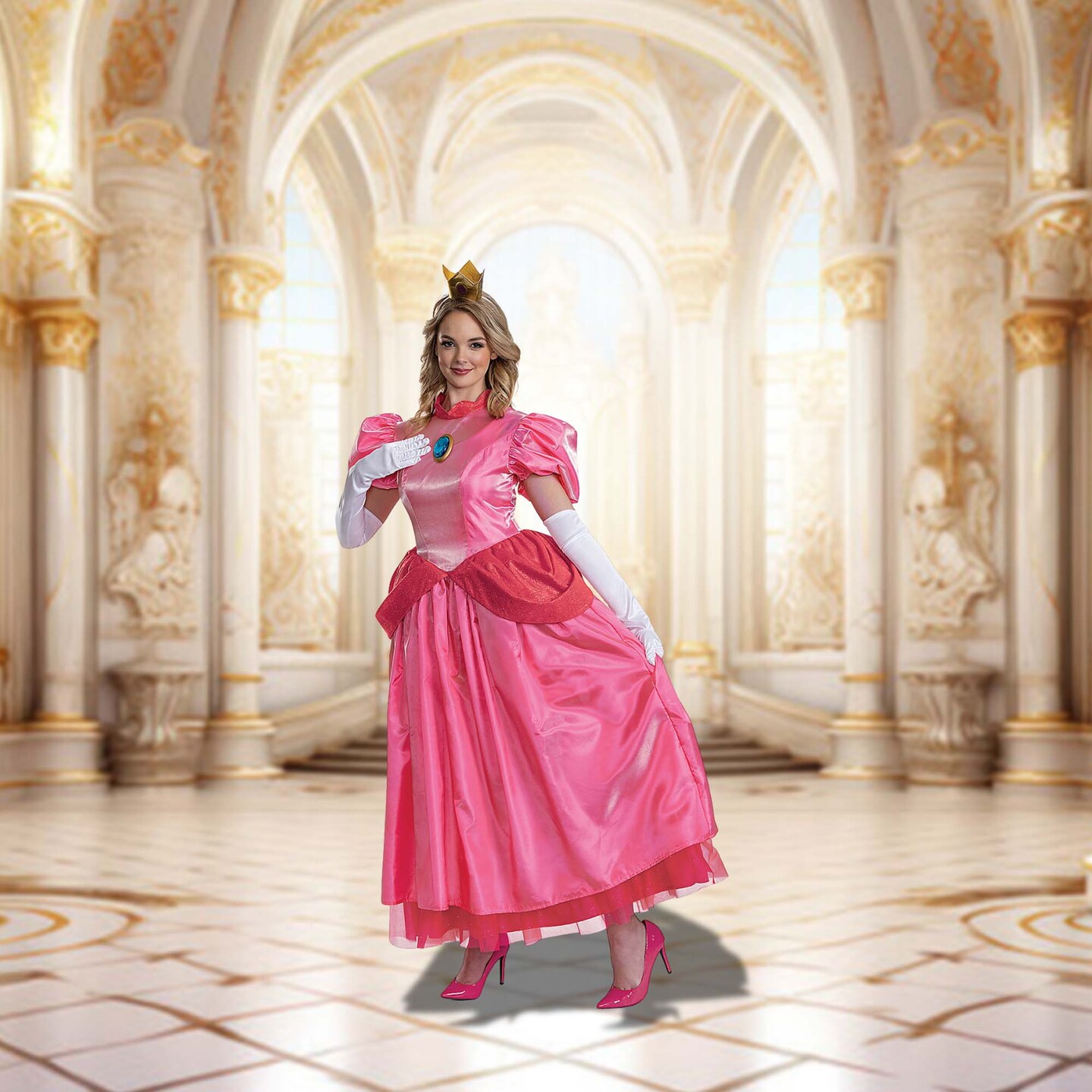 Womens Elevated Princess Peach Adult Halloween Costume Pink Dress